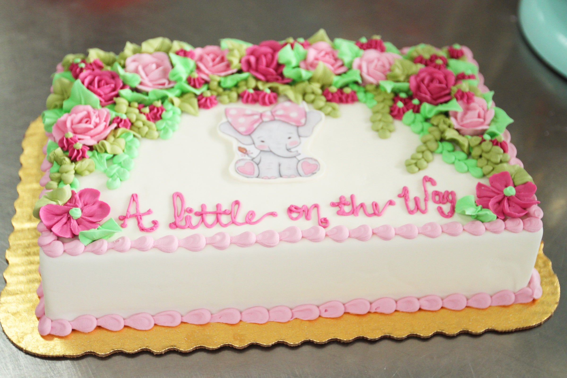 Floral Elephant Baby Shower- Sheet Cake Local Pickup at Dewey's